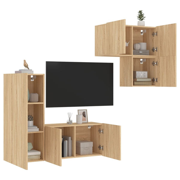 vidaXL Meuble TV, 4 pcs, chêne Sonoma, aggloméré