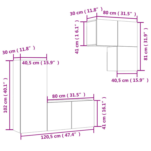 vidaXL Meuble TV 4 pcs Gris béton Aggloméré