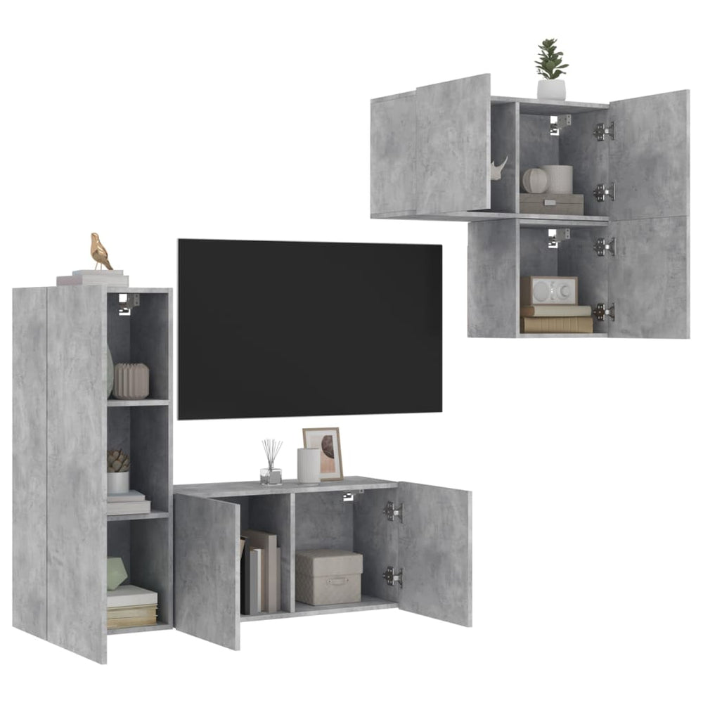 vidaXL Meuble TV 4 pcs Gris béton Aggloméré