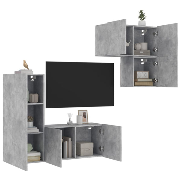 vidaXL Meuble TV 4 pcs Gris béton Aggloméré