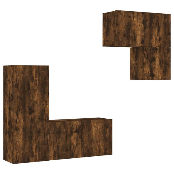 vidaXL Meuble TV, 4 pcs, chêne fumé, bois d'ingénierie