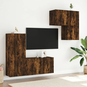 vidaXL Meuble TV, 4 pcs, chêne fumé, bois d'ingénierie