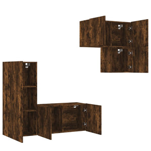 vidaXL Meuble TV, 4 pcs, chêne fumé, bois d'ingénierie