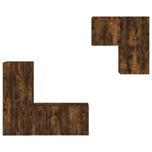 vidaXL Meuble TV, 4 pcs, chêne fumé, bois d'ingénierie