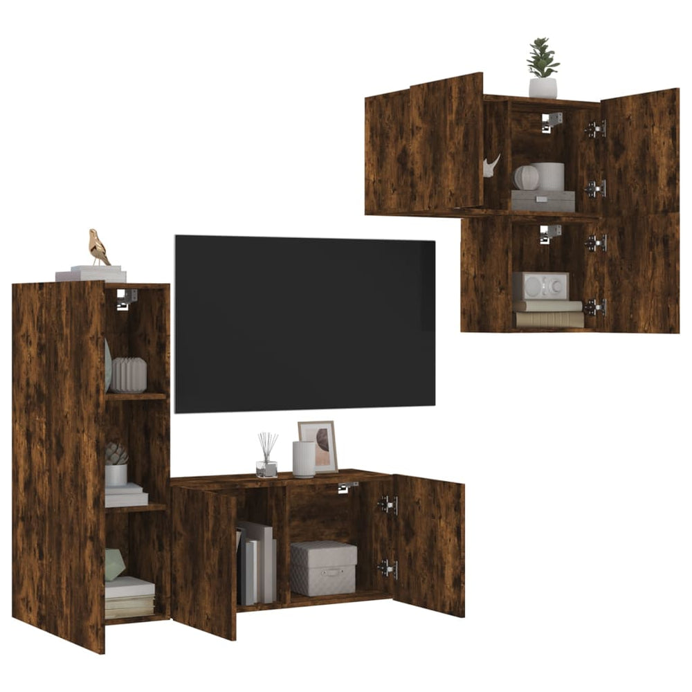 vidaXL Meuble TV, 4 pcs, chêne fumé, bois d'ingénierie