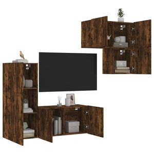 vidaXL Meuble TV, 4 pcs, chêne fumé, bois d'ingénierie