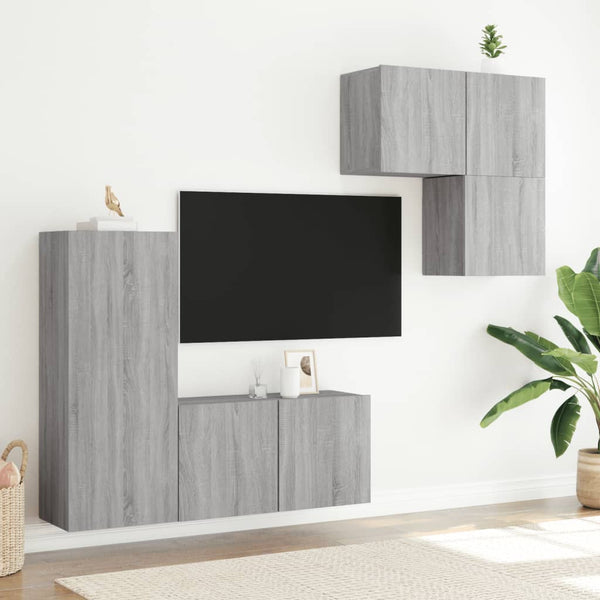 vidaXL Meuble TV mural, 4 pcs, gris Sonoma, aggloméré