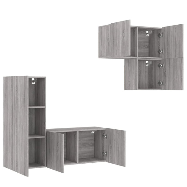 vidaXL Meuble TV mural, 4 pcs, gris Sonoma, aggloméré
