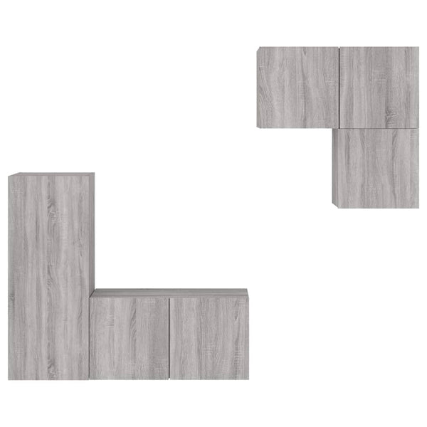 vidaXL Meuble TV mural, 4 pcs, gris Sonoma, aggloméré