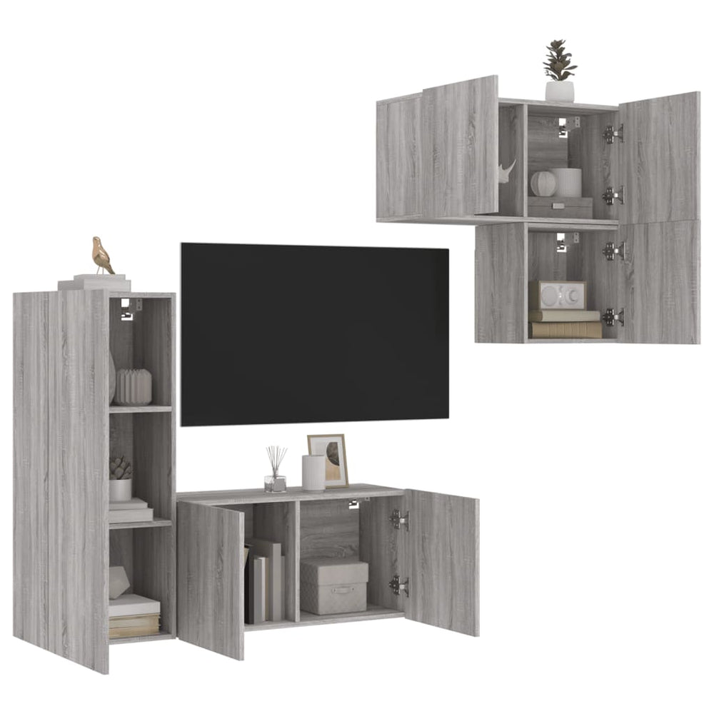 vidaXL Meuble TV mural, 4 pcs, gris Sonoma, aggloméré