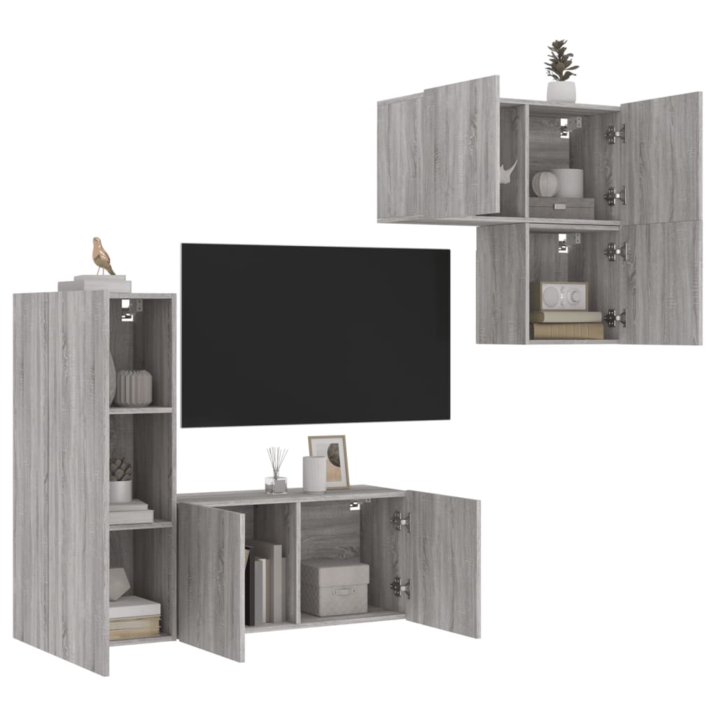 vidaXL Meuble TV mural, 4 pcs, gris Sonoma, aggloméré