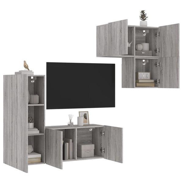 vidaXL Meuble TV mural, 4 pcs, gris Sonoma, aggloméré