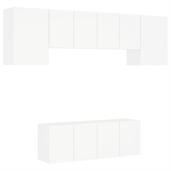 vidaXL Meuble TV mural 6 pièces blanc en bois d'ingénierie