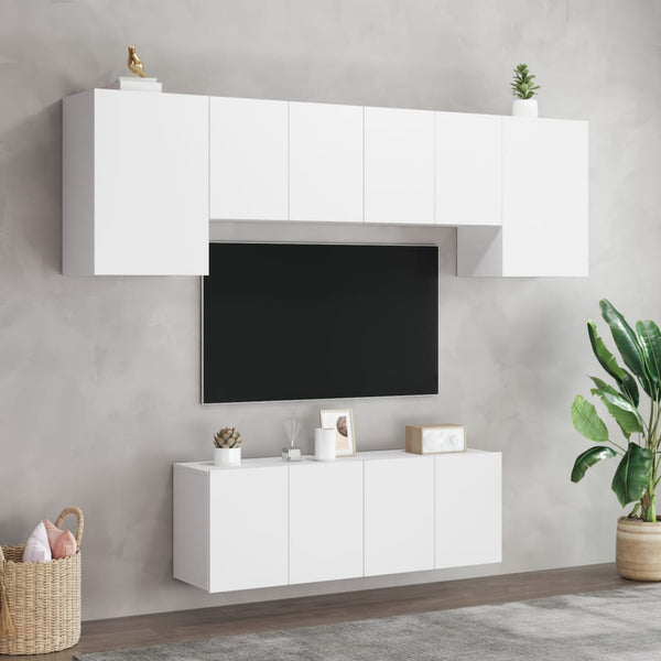 vidaXL Meuble TV mural 6 pièces blanc en bois d'ingénierie