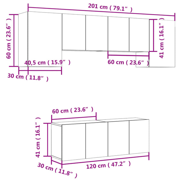 vidaXL Meuble TV mural 6 pièces blanc en bois d'ingénierie