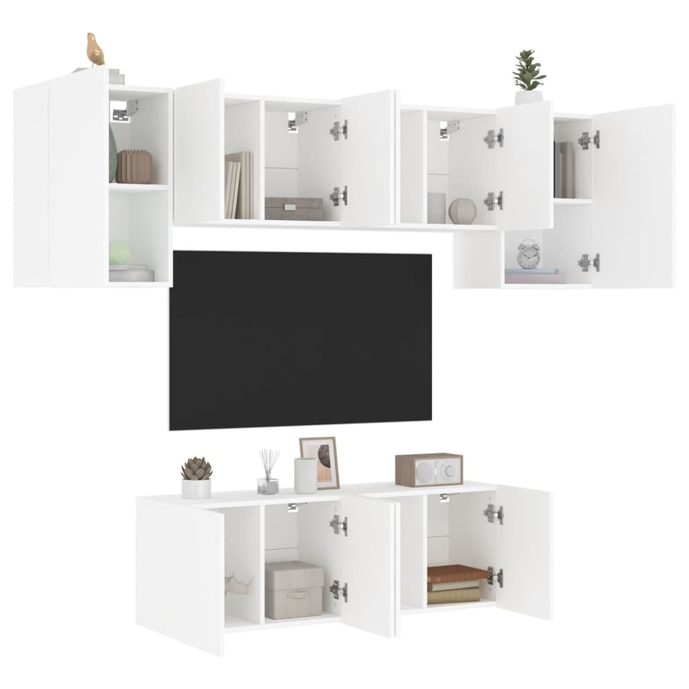 vidaXL Meuble TV mural 6 pièces blanc en bois d'ingénierie