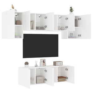 vidaXL Meuble TV mural 6 pièces blanc en bois d'ingénierie