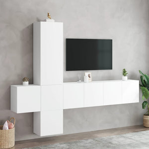 vidaXL Meuble TV mural 5 pièces Blanc Bois d'ingénierie