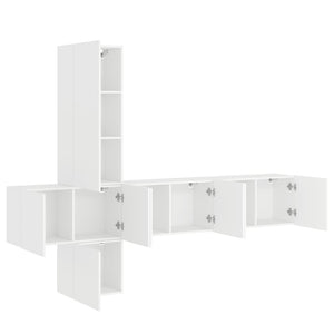 vidaXL Meuble TV mural 5 pièces Blanc Bois d'ingénierie