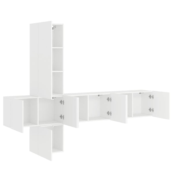 vidaXL Meuble TV mural 5 pièces Blanc Bois d'ingénierie