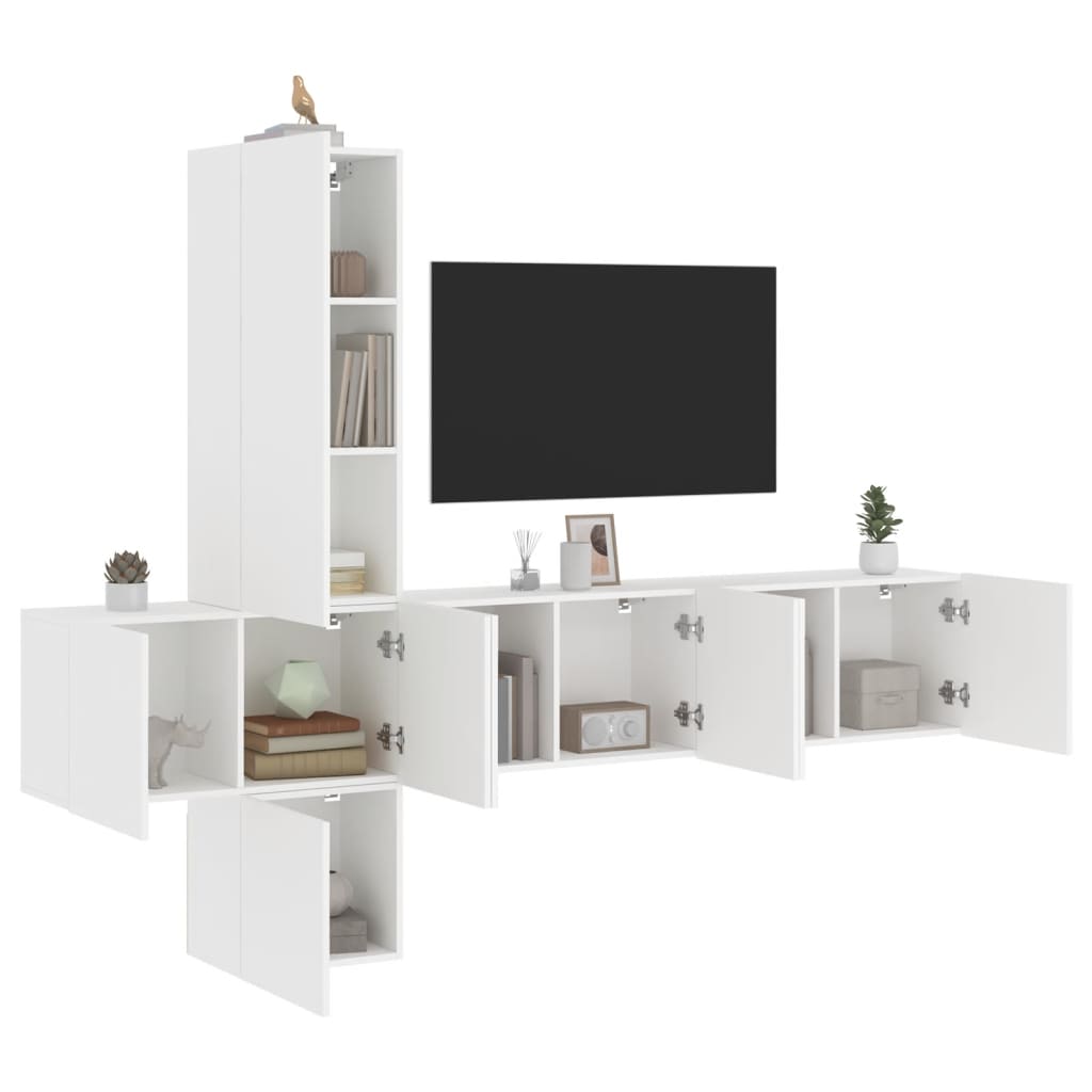 vidaXL Meuble TV mural 5 pièces Blanc Bois d'ingénierie