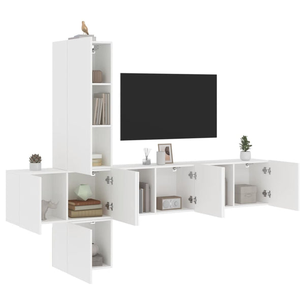 vidaXL Meuble TV mural 5 pièces Blanc Bois d'ingénierie