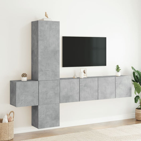 vidaXL Meuble TV mural 5 pièces gris béton en bois d'ingénierie