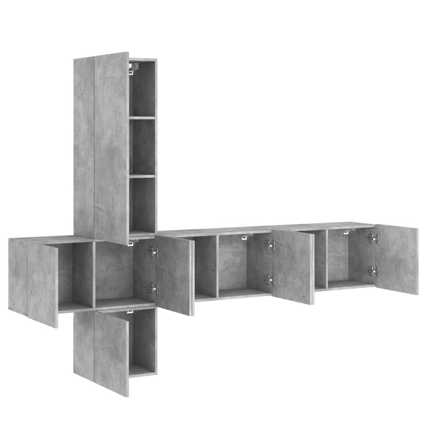 vidaXL Meuble TV mural 5 pièces gris béton en bois d'ingénierie