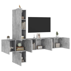vidaXL Meuble TV mural 5 pièces gris béton en bois d'ingénierie