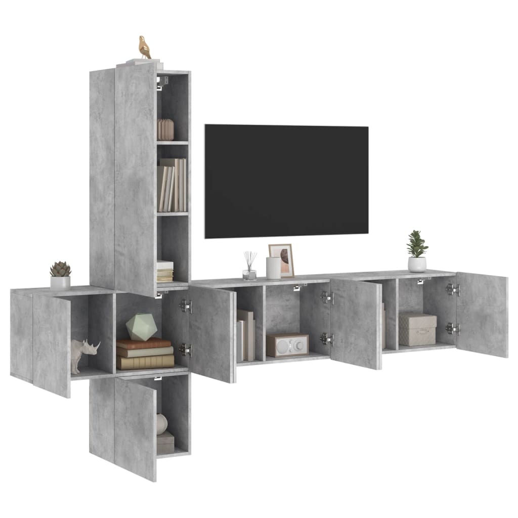 vidaXL Meuble TV mural 5 pièces gris béton en bois d'ingénierie