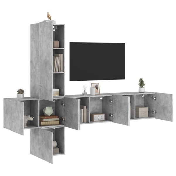 vidaXL Meuble TV mural 5 pièces gris béton en bois d'ingénierie