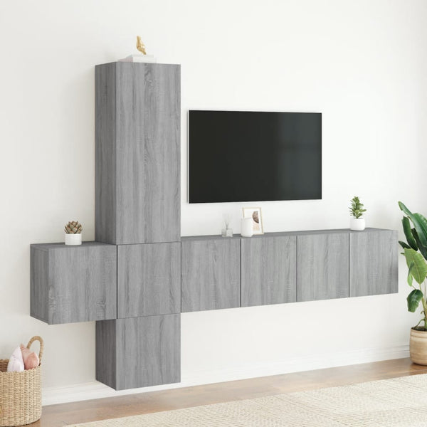 vidaXL Meuble TV mural 5 pcs gris sonoma en bois d'ingénierie