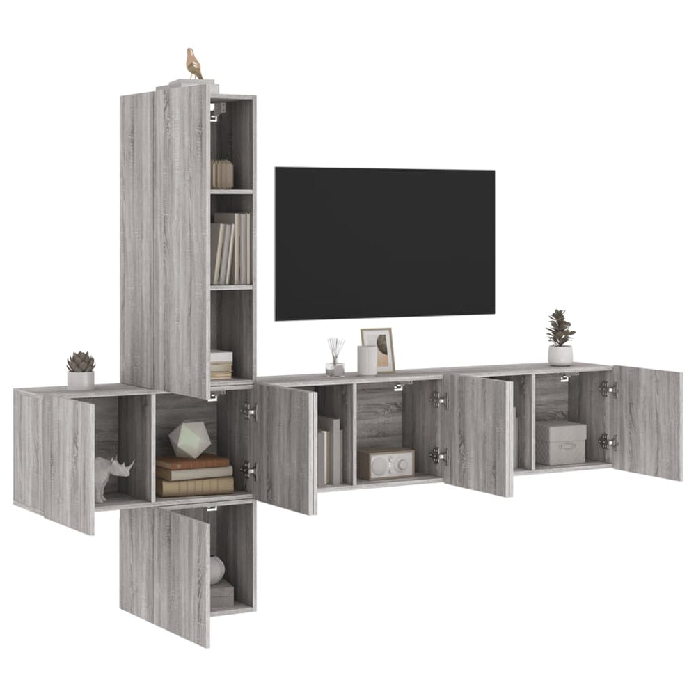 vidaXL Meuble TV mural 5 pcs gris sonoma en bois d'ingénierie