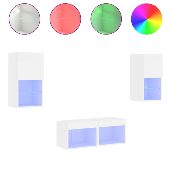 Meuble TV mural 4 pcs avec lumières LED blanc vidaXL