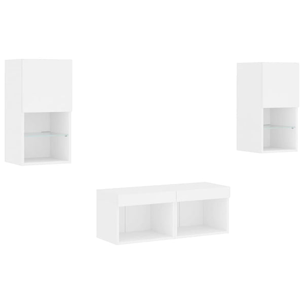 Meuble TV mural 4 pcs avec lumières LED blanc vidaXL