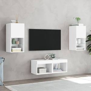 Meuble TV mural 4 pcs avec lumières LED blanc vidaXL