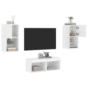 Meuble TV mural 4 pcs avec lumières LED blanc vidaXL