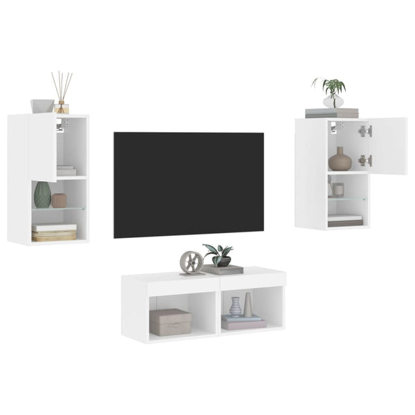 Meuble TV mural 4 pcs avec lumières LED blanc vidaXL