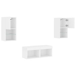 Meuble TV mural 4 pcs avec lumières LED blanc vidaXL