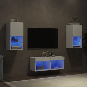 Meuble TV mural 4 pcs avec lumières LED blanc vidaXL