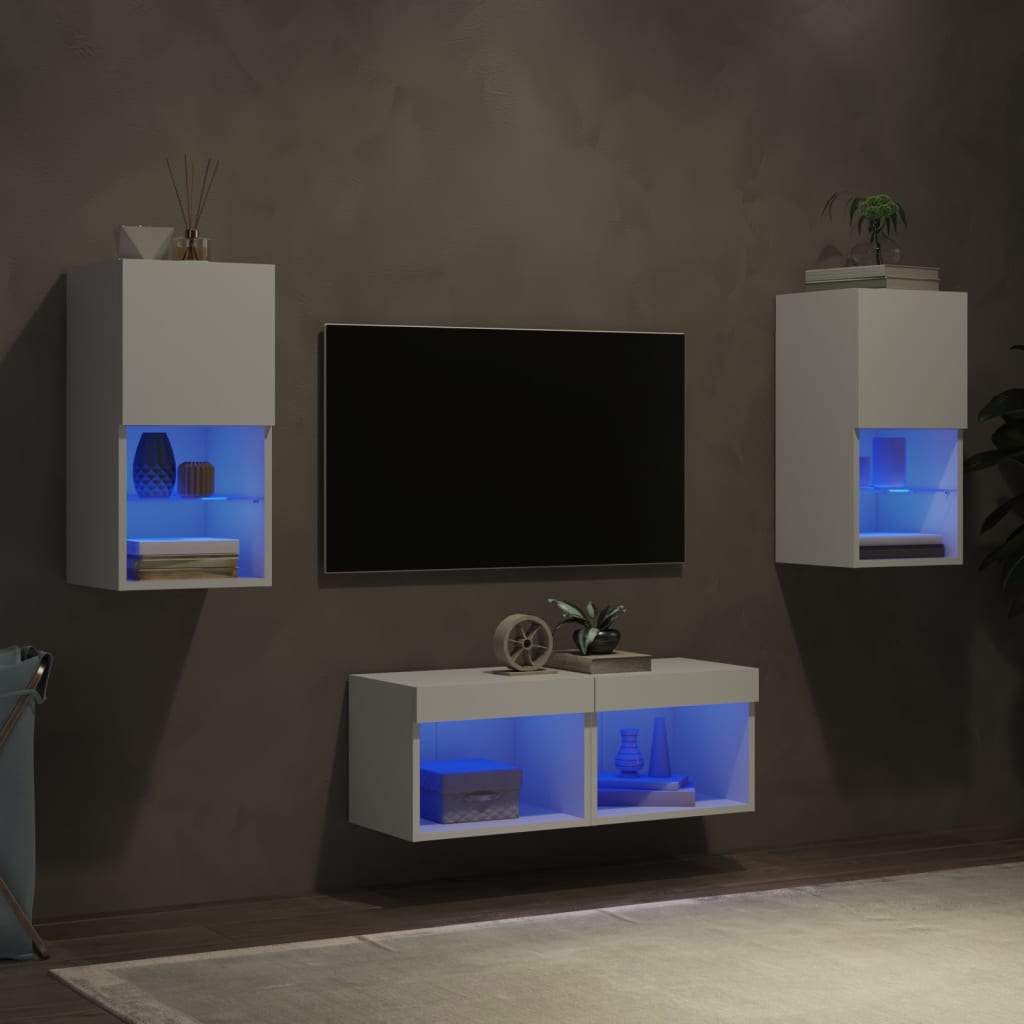 Meuble TV mural 4 pcs avec lumières LED blanc vidaXL