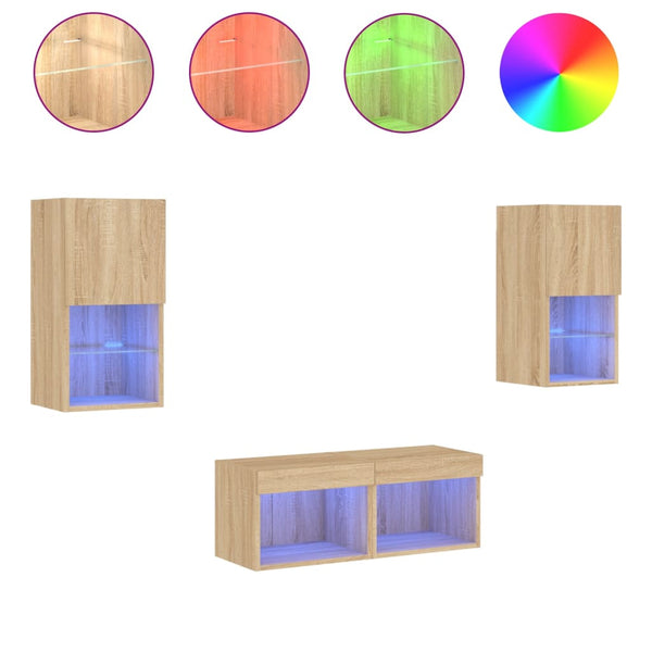 vidaXL Meuble TV mural 4 pcs avec lumières LED Chêne Sonoma