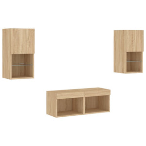 vidaXL Meuble TV mural 4 pcs avec lumières LED Chêne Sonoma