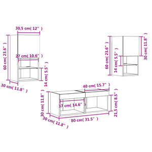 vidaXL Meuble TV mural 4 pcs avec lumières LED Chêne Sonoma