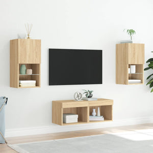vidaXL Meuble TV mural 4 pcs avec lumières LED Chêne Sonoma