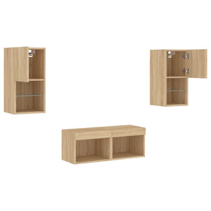 vidaXL Meuble TV mural 4 pcs avec lumières LED Chêne Sonoma