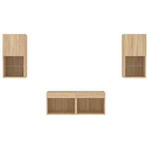 vidaXL Meuble TV mural 4 pcs avec lumières LED Chêne Sonoma