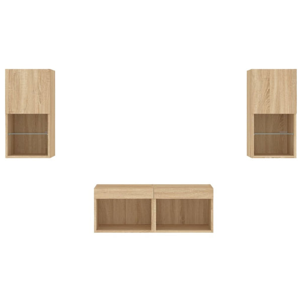 vidaXL Meuble TV mural 4 pcs avec lumières LED Chêne Sonoma