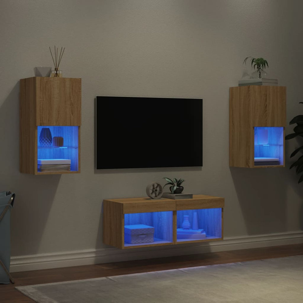 vidaXL Meuble TV mural 4 pcs avec lumières LED Chêne Sonoma