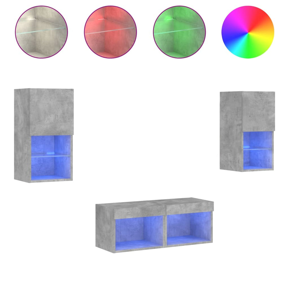 TV-Wohnwand 4-teilig mit LED Betongrau